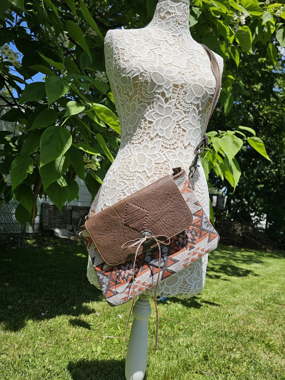 Boho Chevron Crossbody Bag in Brown and Orange